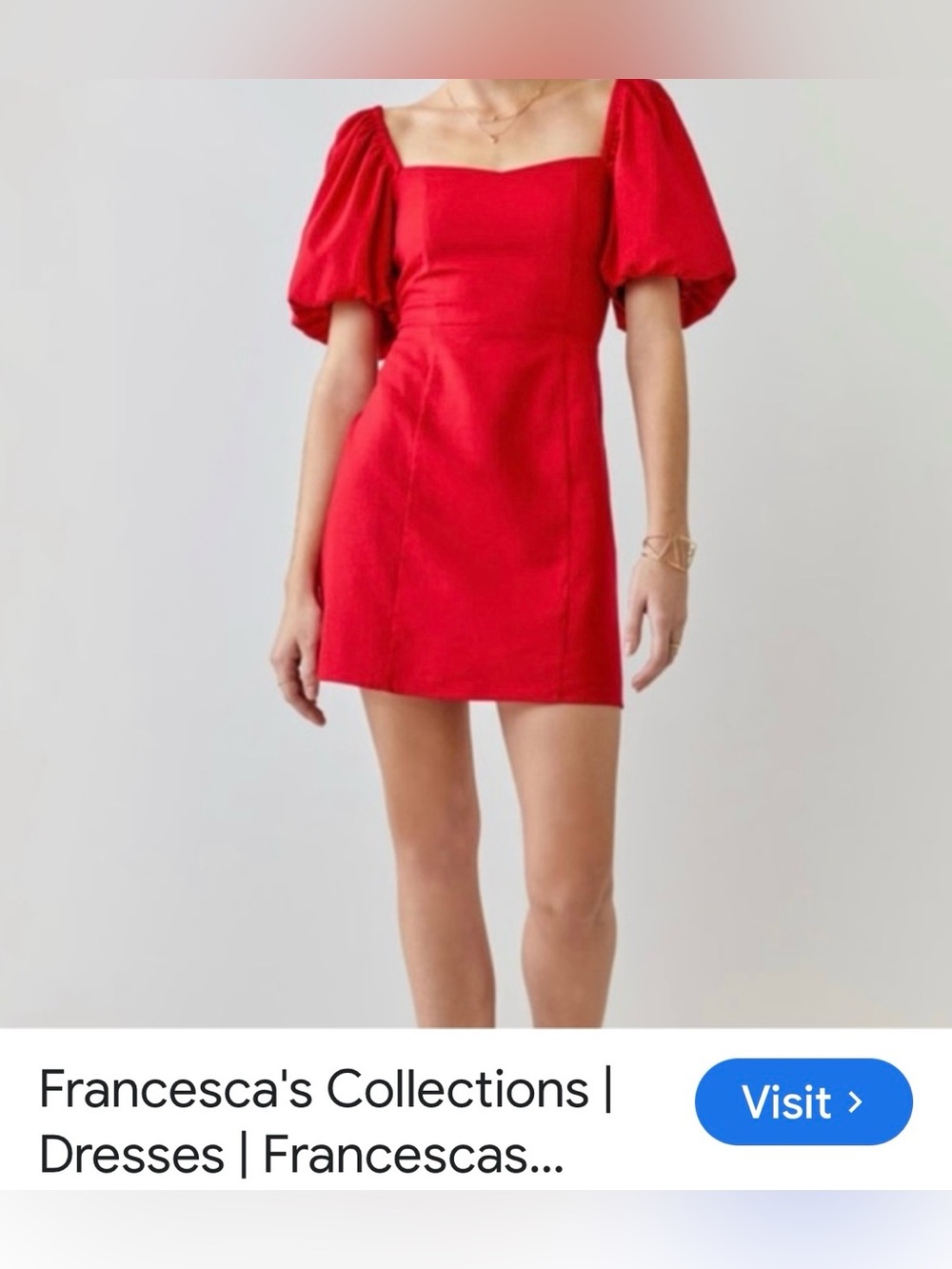 miami Red Puff-Sleeve Mini Dress